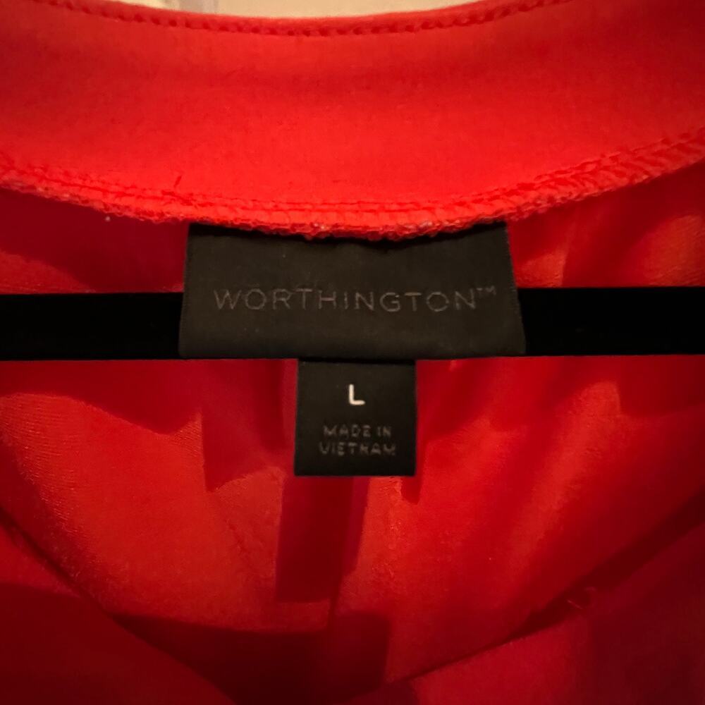 💞 Worthington Large Coral Red V Neck Cap Sleeve Blouse Career Top - Picture 5 of 6